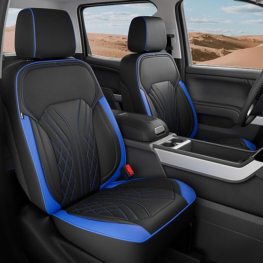 for Chevy Silverado GMC Sierra Waterproof Seat Covers, Crew Cab 1500 2014-2018, 2500HD 3500 HD 2015-2019, Truck Protectors Accessories Full Set, Black Blue