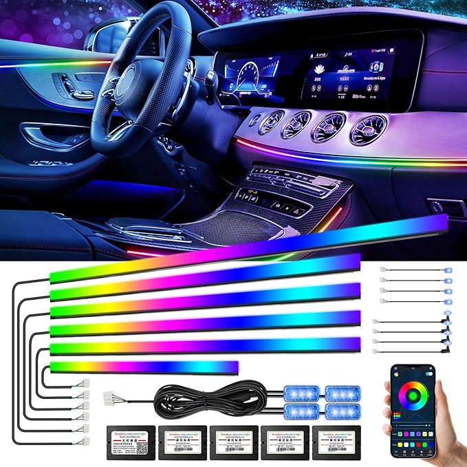 Acrylic Interior Car LED Strip Light, Car Neon Light with APP Control,16 Million Dreamcolor Sound Activated Car Accessories Car Ambient Light Kit with RGB 18 in 1 and 213 Modes 175 inches 593 LED