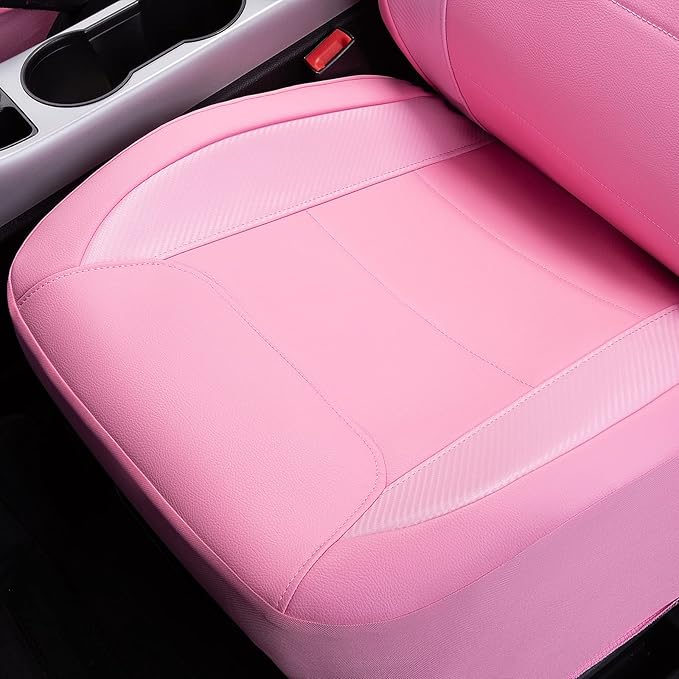 Flying Banner car seat Covers Protects Water Proof Faux Leather Carbon Fiber Fronts Rear Bench Covers (Pink Pink, Full Set - 8PCS)
