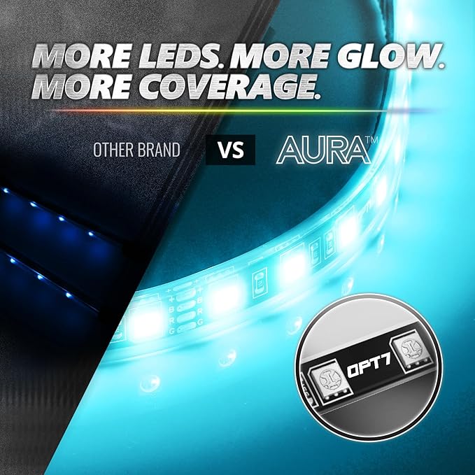 OPT7 Aura Pro Interior Car Lights with App & Remote Control, RGB Color Change, Music Sync Inside Ambient Lighting Kit, Car SUV Van Under Dash Decor, 12V Charger Adapter, 4PC Single Row LED Strip