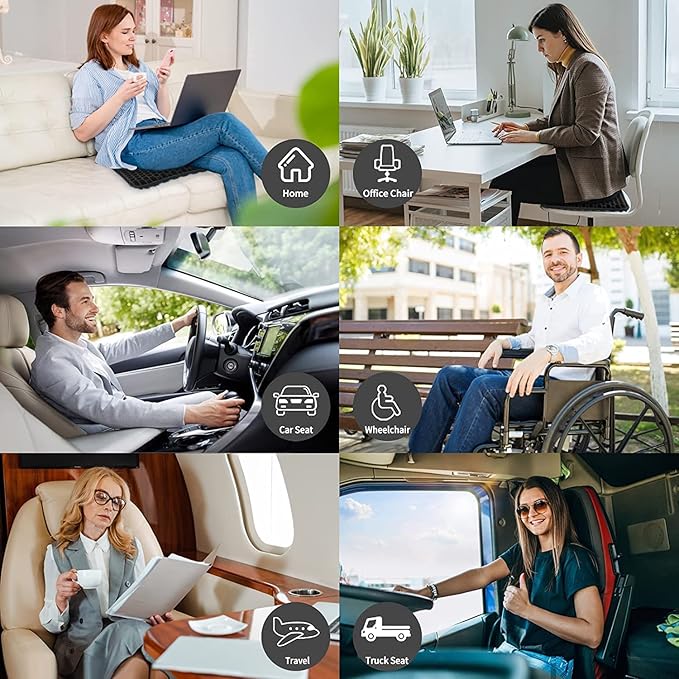 Gel Seat Cushion for Long Sitting Pressure Relief - Wheelchair Cushions for Pressure Sores - Coccyx, Sciatica & Tailbone Pain Relief Cushion - Non-Slip Butt Pillow for Office, Home, Car (Black)