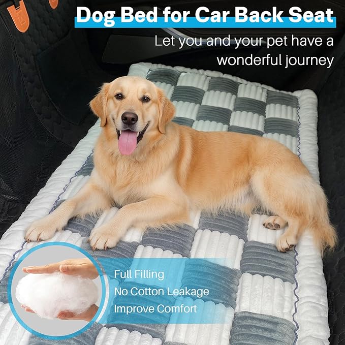 Dog Car Seat Cover for Back Seat, Dog Bed for Car, Fit for Backseat Extenders, Car Seat Protector, Nonslip Soft Durable for Cars Trucks and SUVs (Blue Grey and White, 23.6"*51")