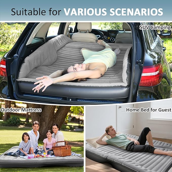 Self-Inflating SUV Air Mattress with Built in Electric Pump，car air Mattress for Trunk，Portable car Mattress for Travle and Camping (Light Gray)
