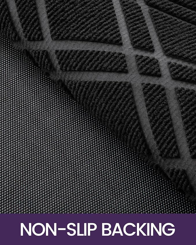 DEXI Front Door Mat Outside Entrance, All-Season Heavy Duty Rubber Doormat, Fade Resistant, Low-Profile, Easy Clean Patio Entryway, 17x29, Weave Black