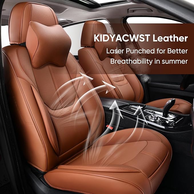 Auto Car Seat Covers Accessories Full Set Leather Cushion Protector Breathable Waterproof Seat Cover for Cars Universal Fit (Brown, Front Pair and Rear)