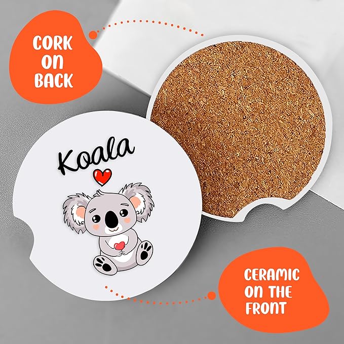 2 Pack Koala Car Cup Holder Coaster, Cute Car Interior Accessories Drink Coaster for Women & Men, Koala Lovers Themed Gifts Stuff Accessories Things Merchandise Items!