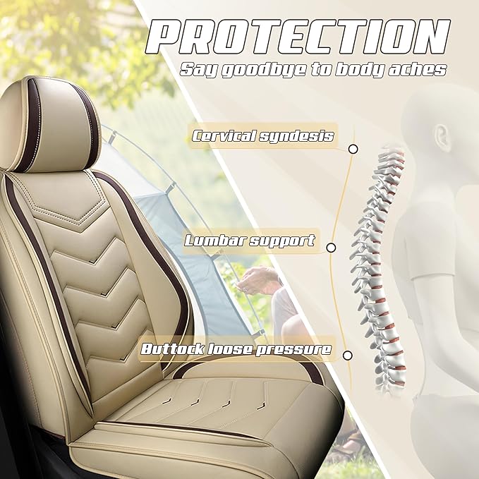Car Seat Covers Fit for Toyota Camry 2000-2025, Stylish Sport Seat Covers, Waterproof Wear-Resistant Premium Nappa Leather Car Seat Cover.(2 Pcs Front/Beige)