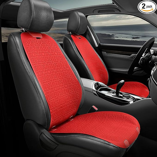 Auto Dynasty Car Seat Covers Front Set, Anti-Slip Automotive Interior Covers, Breathable and Comfort Car Seat Protectors, Airbag Compatible, Universal Fit Most Vehicles, Red (Protex Series)