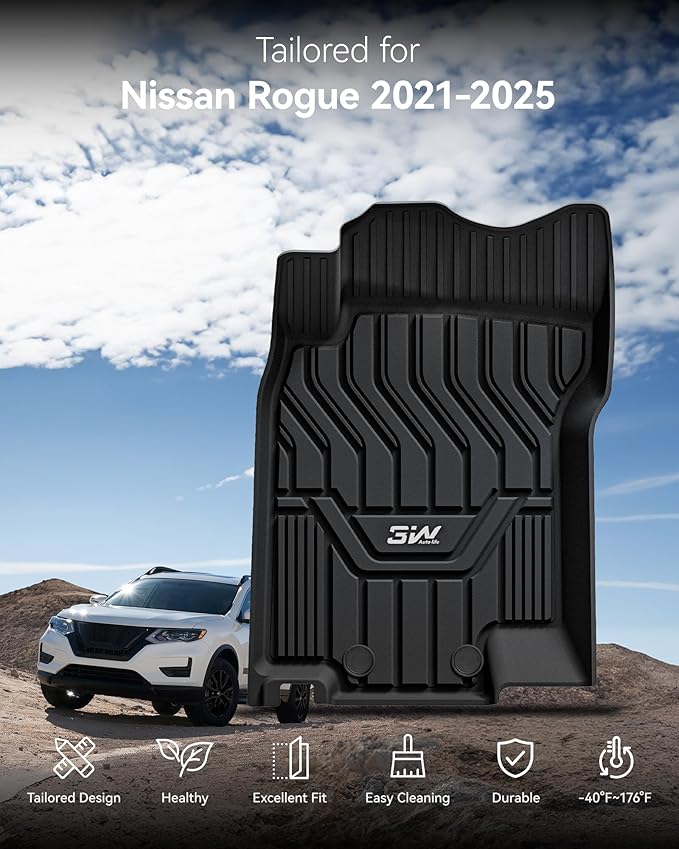 3W Floor Mats & Cargo Mats for Nissan Rogue 2026-2021 S/SV/SL/Platinum, Custom Fit TPE All Weather Floor Liner for Rogue Accessories Full Set Car Mats & Trunk Mat (Not Fit Rogue Sport), Black