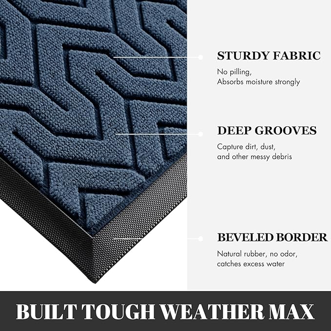 Yimobra Large Door Mat Outside Entrance 47x24, Waterproof Heavy Duty Outdoor Mats for Front Door, Non Slip Rubber Entry Mat for Garage Patio Indoor, Easy Clean, Blue