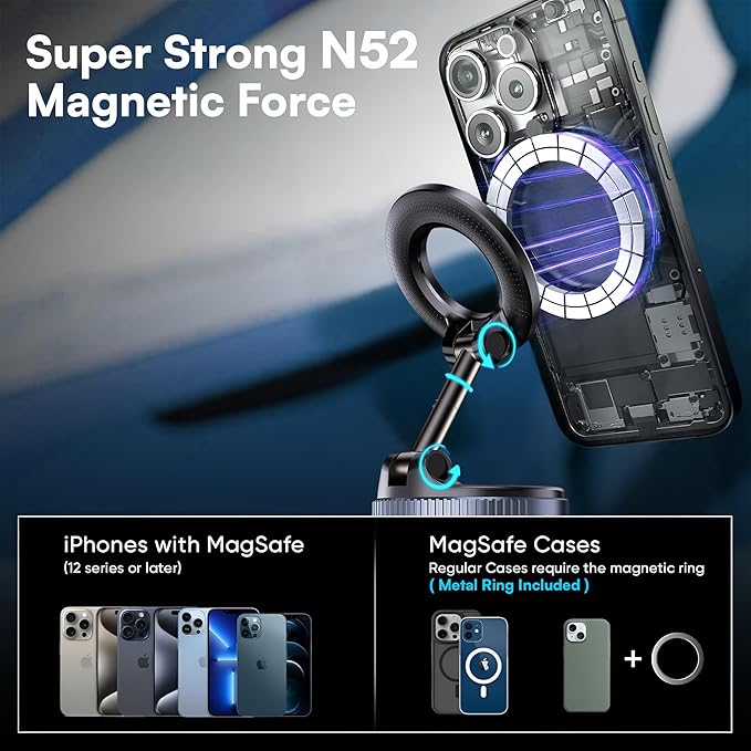 2026 Model Magnetic Car Phone Holder – Strong Suction Cup Car Mount for iPhone & Android, 360° Rotating Dashboard & Windshield Phone Stand, Cell Phone Holder Car Accessories (Black)