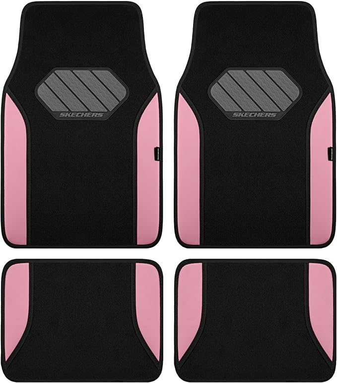 Skechers Car Floor Mats,Waterproof Universal Fit Faux Leather Car Mats,Floor Mats for Cars with Anti-Slip Heel Pad,Fit for SUVs,Vans,Sedans,Trucks,Pink