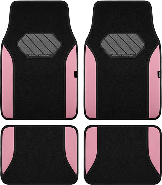 Skechers Car Floor Mats,Waterproof Universal Fit Faux Leather Car Mats,Floor Mats for Cars with Anti-Slip Heel Pad,Fit for SUVs,Vans,Sedans,Trucks,Pink