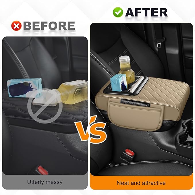 Armrest Cover for Car Fit for Jeep Gladiator - Center Console Cover with Cup Holders and 2 Storage Pockets(Beige)