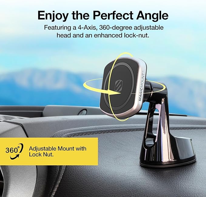 Scosche MP2WD-XTSP MagicMount Pro2 Magnetic Car Phone Holder - Ultimate Magnetic Car Mount for Windshield or Dashboard with Suction Cup - Compatible with MagSafe, iPhones, Galaxy, Pixel & Smartphones