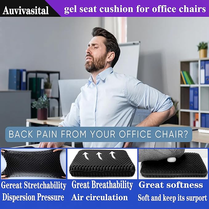 Plus Size Gel Seat Cushion, Extra Large and Thick, Seat Cushion for Pressure Relief for Back, Hip, Sciatica, Tailbone Pain, Use for The Office, Car, Wheelchair, Recliner, Truck, Trip, Stadium.(Black)