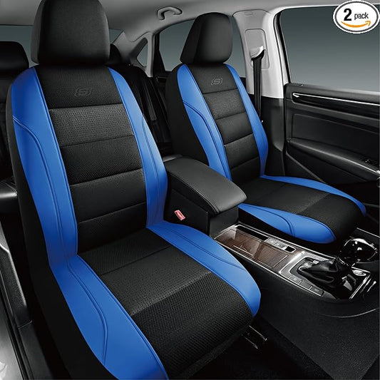 Skechers Aircooled & Memory Foam Car Seat Covers,Premium Leather with EVA Mesh Seat Covers, Front car seat Protector, Airbag Compatible, Automotive Comfort for Most Cars, Vans, Trucks, SUV,Blue
