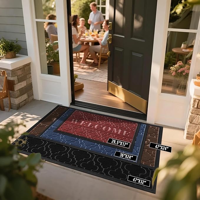 Yimobra Welcome Mat Outdoor Indoor 29.5x17, All-Weather Waterproof Front Door Mat Outside Entrance, Non-Slip Low Profile Porch Patio Doormat, Black