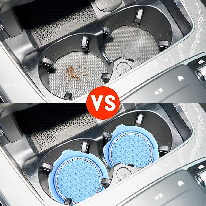 Amooca Car Cup Coaster Universal Non-Slip Cup Holders Bling Crystal Rhinestone Car Interior Accessories 4 Pack Light Blue