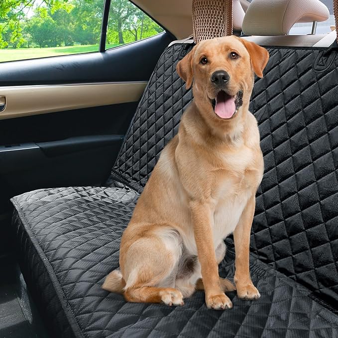 PETICON Waterproof Scratchproof Pet Bench Seat Covers for Cars, Trucks, SUVs, Nonslip Durable Back Seat Cover for Dogs, Washable Backseat Protection, Black