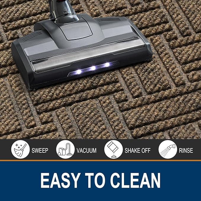 OLANLY Indoor Outdoor Mat, Sturdy Natural Rubber Floor Mat, Non Slip Low Profile Waterproof Doormat, and Stain Front Door Mats, Easy Clean Patio Entrance Mat, 30''x17'', Brown