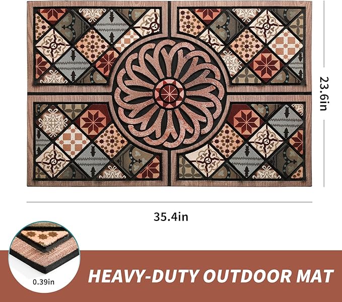 Durable Heavy Duty Front Door Mat - 24"x36" Large Outdoor Welcome Mat Non-Slip Rubber Entrance Door Mat Apply to Home High Traffic Area,Porch, Patio, Farmhouse，Entryway Floor Mats