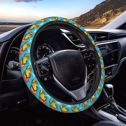 Summer Flip Flops Print Steering Wheel Covers Anti-Slip Elasticity Car Accessories Steering Wheel Protector Universal 15 Inch for Cars SUV Vehicle Truck