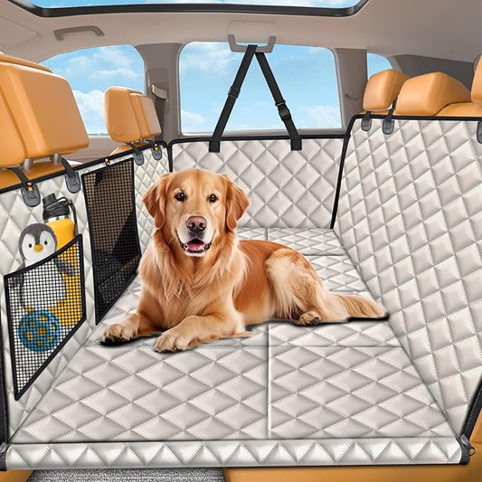 URPOWER Hard Bottom Dog Seat Cover with Mesh Window Waterproof Bench Dog Car Seat Cover for Back Seat Nonslip Pet Rear Seat Protector for Fur & Mud, Washable Dogs Hammock for Cars Trucks and SUV