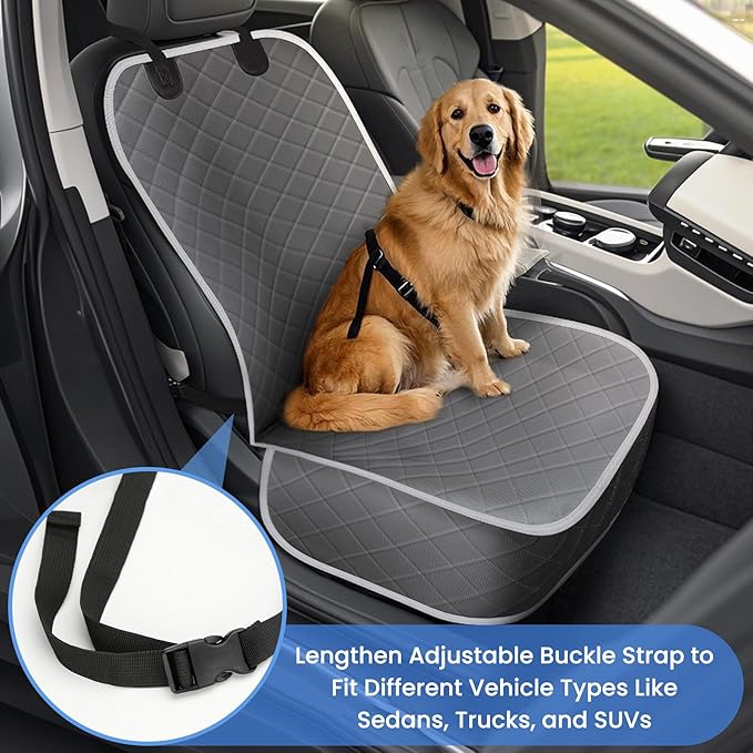 Dog Car Seat Covers, Waterproof Front Seat Cover for Dogs, Scratch-Proof, Nonslip Pet Passenger Seat Cover Protector, Universal Fit for Cars Trucks SUVs, Standard Size, Grey