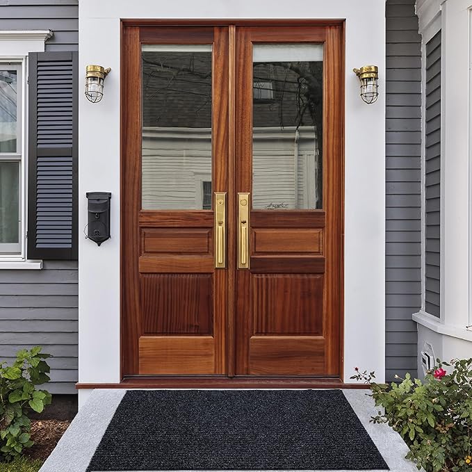 Ottomanson Mud Mat 2' x 4' Entryway Rug - Non-Slip Scraper Doormat for Muddy Paws, Dirt Trapping Indoor/Outdoor Mat for High-Traffic Areas, Kitchen, Garage, Patio, Black