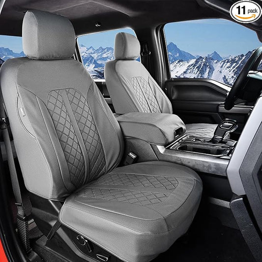 Truckiipa Custom for Chevy Silverado 1500 Seat Covers FullSet Leather Truck Seat Cover Fit for 2014-2018 Chevy Silverado GMC Sierra 1500, 2015-2019 2500HD 3500HD Double Crew Extended Cab,Full Set,Grey