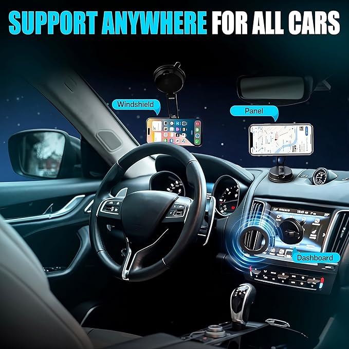 360° Adjustable Vacuum Magnetic Phone Holder, Airgrip - Magnetic Vacuum Phone Holder for Car, Vacuum Suction Magnetic Mount, Gym/Truck/Boat/Shower for iPhone & Android with Radiation Protector Sticker