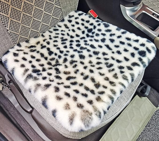 Winter Soft Warm Faux Rabbit Fur car seat Cushion,Universal fit Plush Front and Back Fuzzy car seat Pads Cushion Cover Protector - 1pcs (Front seat 1pcs, Leopard dots)