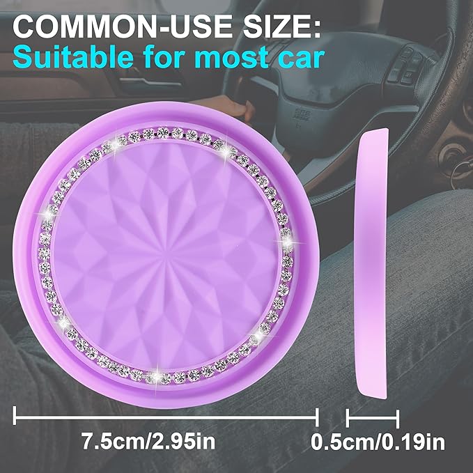 Amooca Car Cup Coaster 4 Pack Universal Non-Slip Cup Holders Insert Coasters Bling Crystal Rhinestone Car Interior Accessories Purple Flower