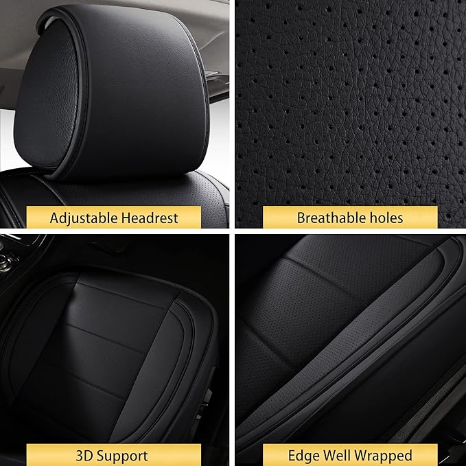 AOOG Leather Car Seat Covers with Car Backseat Organizer, Universal fit Automotive Vehicle Most Sedan SUV Pick-up Truck (Full Set, Black)