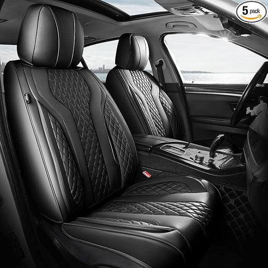 Leather Car Seat Covers - Breathable Faux Leather Seat Covers Full Set for Cars SUV Sedan - Waterproof - Black