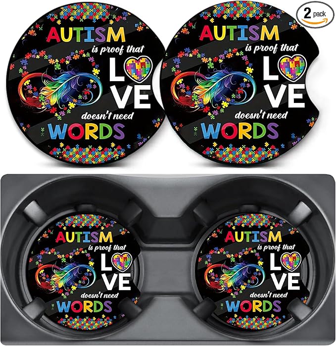 2 Pack Car Coasters for Cup Holders,Autism Awareness Car Cup Holder Coasters,2.75" Universal Size Anti Slip Rubber Mat,Automotive Interior Accessories,Automotive Cup Holder Decor,Gifts for Autism
