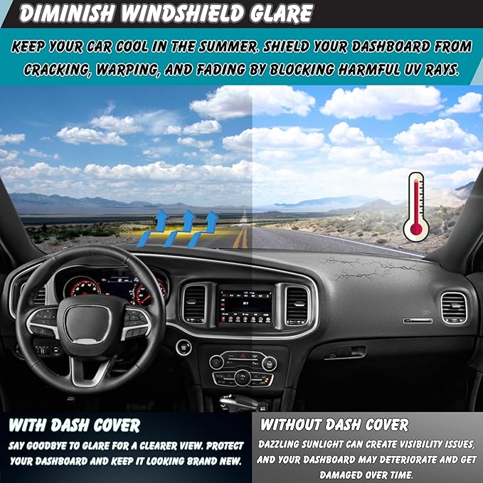 Non-Slip Dash Cover Dashboard Cover Mat Custom Fit Center Console Cover Sunshield Protector Pad Compatible with Dodge Charger 2011 2012 2013-2021 2022 2023 Accessories Pad (Black Trim)