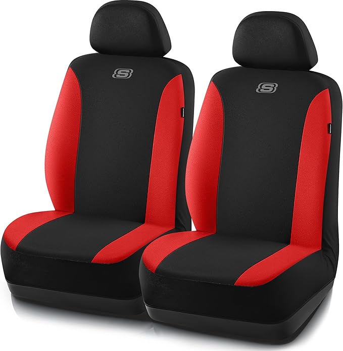 Skechers Seat Covers, Premium Breathable Polyester Seat Covers, Car Seat Covers Front Seats Airbag Compatible, Automotive Comfort for Most Cars, Vans, Trucks, SUVs (Two Front,Red)
