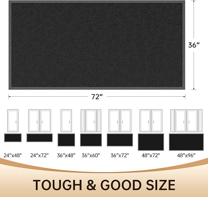 Amyracel Front Door Mat Indoor Outdoor Entrance, 36" x 72" All-Season Waterproof Doormat for Enterway, Heavy Duty Commercial Floor Mat, Fade Resistant, Rubber Back, Low Profile, Easy Clean