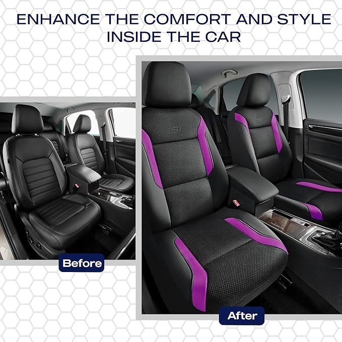 Skechers Memory Foam Car Seat Covers, Air Cool Mesh Thick Seat Covers,Car Seat Covers Front Seats,Airbag Compatible, Automotive Comfort Protection for Most Cars,Van,Trucks, SUVs,Purple