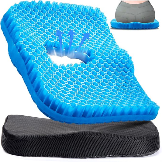 Gel Seat Cushion for Long Sitting & Hip Pain Relief (Large Size) - Cooling 3D Cushions for Office Chair, Car, Wheelchair, Breathable & Non-Slip Cover with Pressure Relief Technology