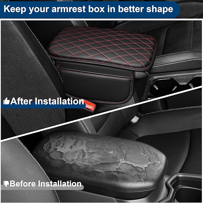 Car Center Console Cover Fit for Volkswagen CC Leather Armrest Cover with 2 Storage Bags Waterproof Console Cover Scratch & Wear Resistant(Redline)