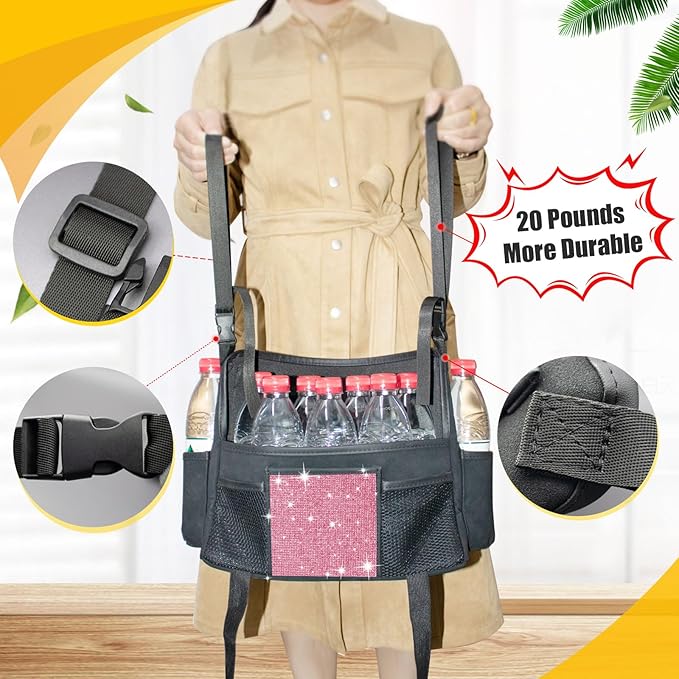 Pink Diamond Car Handbag Holder Between Seats Bling Rhinestone Car Storage Bag Large Capacity Purse Phone Ipad Automotive Consoles Organizer Safe Barrier of Backseat Pet Kids…