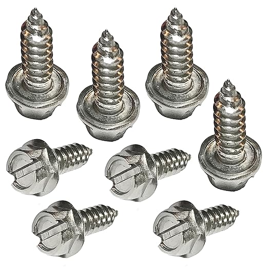 License Plate Screw Kit - Set of 8 Stainless Steel Screws for Front and Back License Plates, Frames and Covers on Domestic Cars, Trucks, SUVs - Rustproof, Self Tapping Mounting Bolts (Stainless Steel)