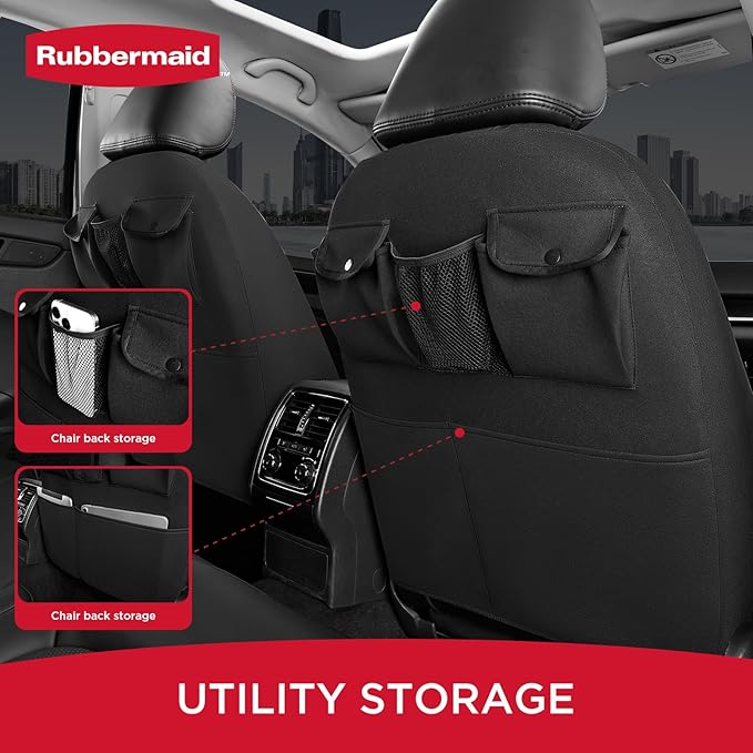 Rubbermaid Car Seat Cover, Leather & Air-Cool Mesh Front Seat Cover, Airbag Compatible, Slip-On Installation, Automotive Seat Cover Universal Fit for Most Cars, Trucks, SUVs-Beige