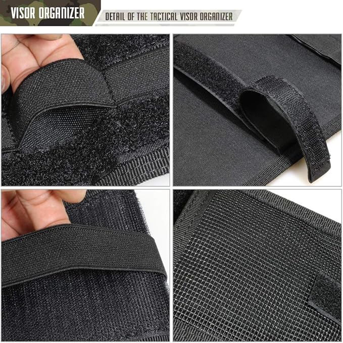 WYNEX Car Visor Organizer with Detachable Card Pouch | Auto Sun Visor Storage Molle Panel with Elastic Webbing Slots for Glasses & Tactical Gear | Fit Most Vehicle, SUVs & Trucks (2, Black (2-Pack))