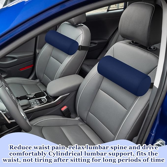 Wenqik 2 Pcs Lumbar Support Pillow Lumbar Roll Lower Pillow Office Seat Cushion with Adjustable Strap and Washable Cover for Travel Gaming Chair Car Seat Pain Relief (Blue)