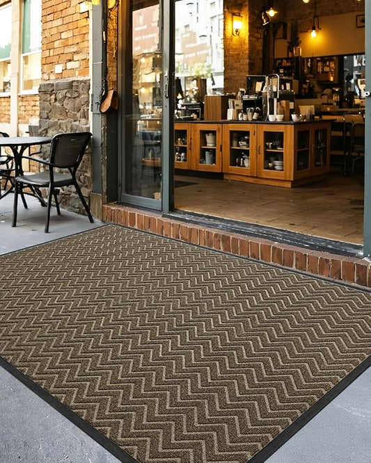 DEXI Front Door Mat Outside Entrance, 4x6 ft Rubber Entry Doormat Heavy Duty, Welcome Mats Non Slip for Inside House Floor Entryway Back Doors Exterior Patio, Chevron Brown