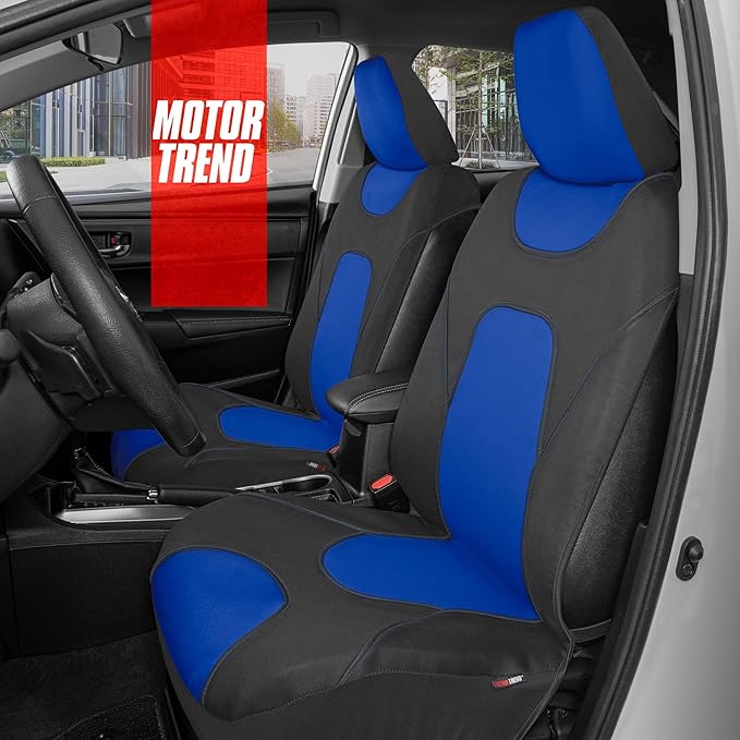Motor Trend AquaShield Waterproof Front Seat Covers, Blue Seat Covers for Cars – Neoprene Front Car Seats Cover, SUV Seat Covers Protector - Car Interior Cover for Auto, Trucks, & Dog Owners